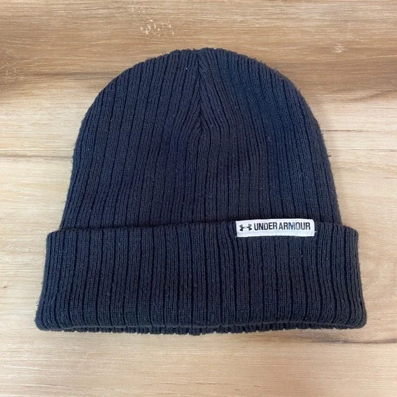 Under Armour Men's Ribbed Knit Beanie Hat Black Cold Weather Warm - Picture 1 of 3